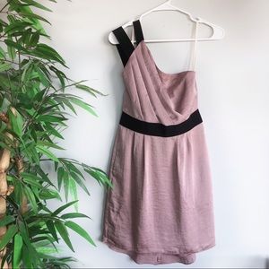 BCBGeneration One Shoulder Cocktail Dress Pink With Black Straps, Size 4, EUC!